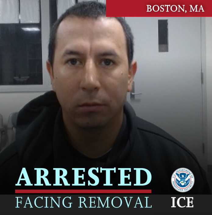 EROBoston's tweet photo. ICE @EROBoston arrested Frank Marlon Guaman, an illegal alien from Ecuador.  Guaman’s criminal history includes convictions for reckless endangerment and unlawful restraint in New Haven, Connecticut. He was sentenced to 3 and a half years in prison. Guaman remains in ICE custody. https://t.co/51yj2QZrX7