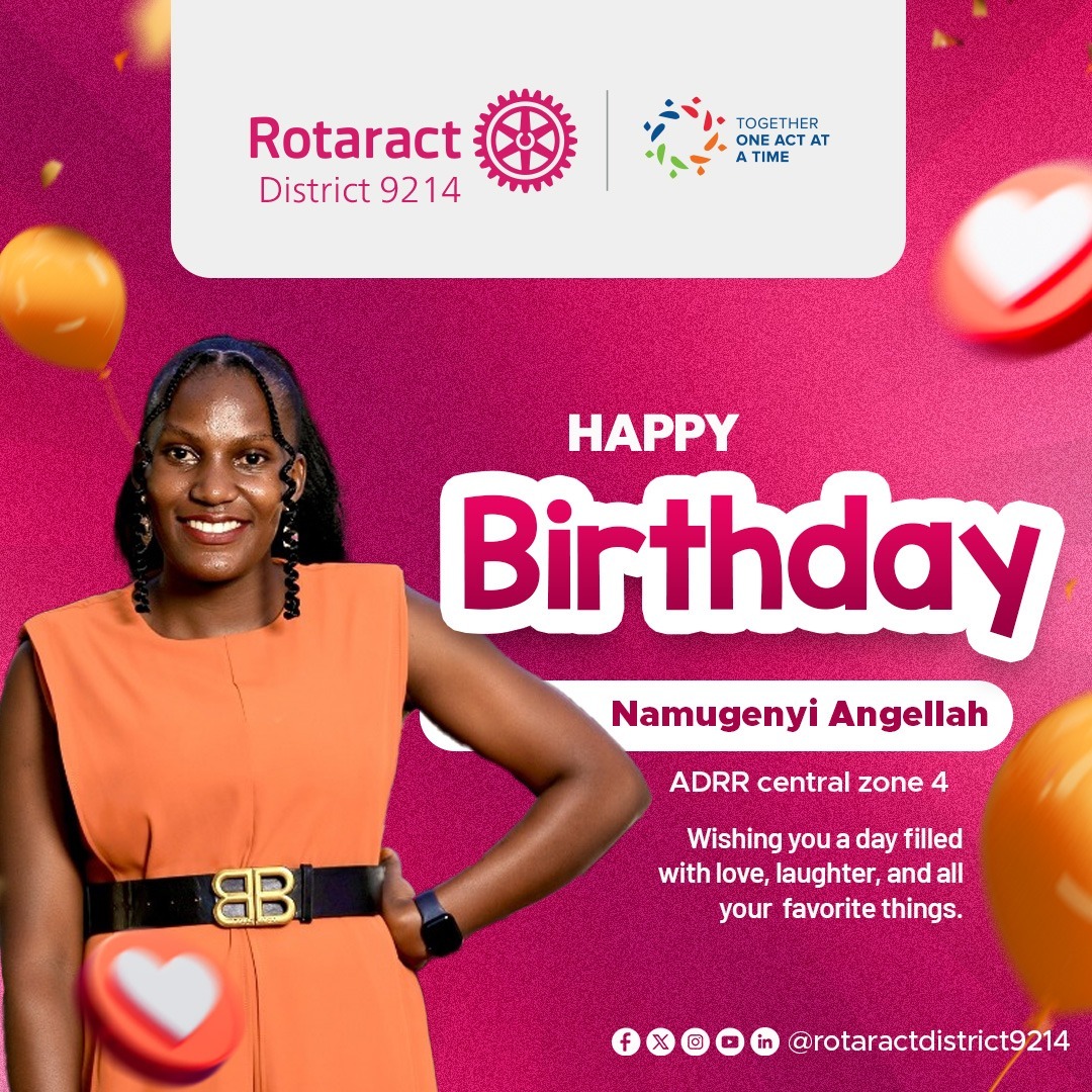 RotaractD9214's tweet image. 🎉 Wishing the bold and brilliant Namugenyi Angellah (ADRR Central Zone 4) the happiest of birthdays! 💫
Your leadership lights up District 9214. Keep shining, keep serving, and keep soaring! 🧡