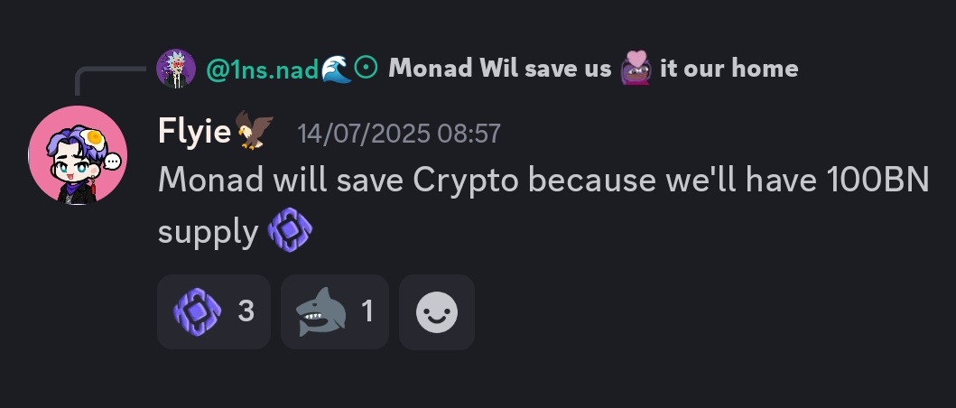 flyesstflyie742's tweet image. I called it first! Monad will save Crypto because we'll have 100Billion Supply. 🔥💜