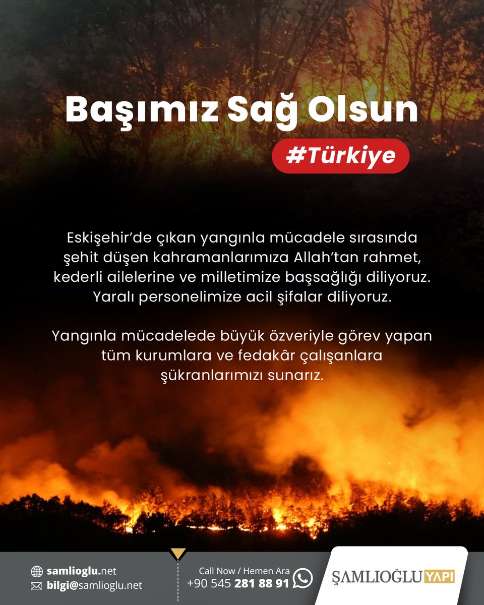 🌟Şamlıoğlu Group🌟
⛲ Tekno Havuz &amp; SPA
🏖 Aqua City Malatya
🥡 Magro Gıda
🌍 samlioglu.net
◾️
#BaşımızSağolsun #Türkiye #EskişehirYangını #OrmanYangını  #KütahyaYangın #BilecikYangın #SakaryaYangın #ManisaYangın #BalıkesirYangın #BursaYangın  #Malatya #Karakavak