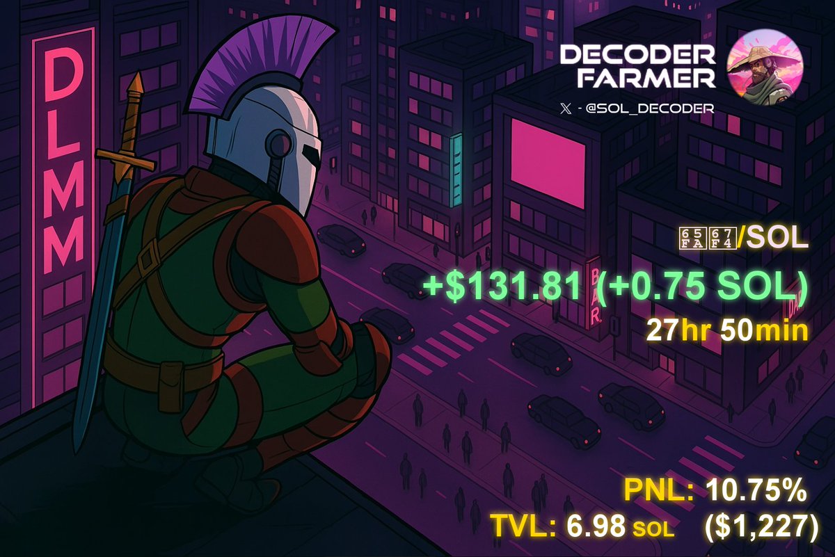 The0nlyWill's tweet image. Web3 is really something incredible! Being able to make passive income while you SLEEP IS INSANE 💰
DLMMing has been a cheatcode ever since it was introduced by Meteora but using @SOL_Decoder BOT to passively trade for me while I do other stuff, made it even BETTER 🦾
Stop…
