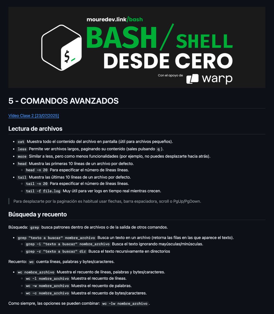 MoureDev's tweet image. Ya están disponibles las dos primeras clases del curso de Bash para aprender a trabajar con la terminal.
Vídeo, apuntes y ejercicios:
→ Configuración
→ Primeros pasos
→ Gestión de archivos
→ Comandos avanzados
Ayúdame con tu ⭐️ y compartiendo el repo:…