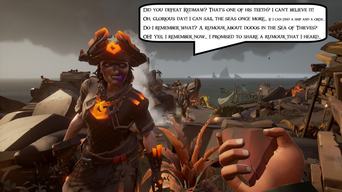 SkipperJimi's tweet image. The Quest for Dodos in #SeaOfThieves
🦤Day 785🦤
Jimi and crew show proof of their victory over Redmaw to Grace Morrow, who will reward them with a rumor about Dodos. Stay tuned tomorrow for a possible riddle! 🧐
See a Dodo? Leave a comment!🧐(Three hidden dodos today!)