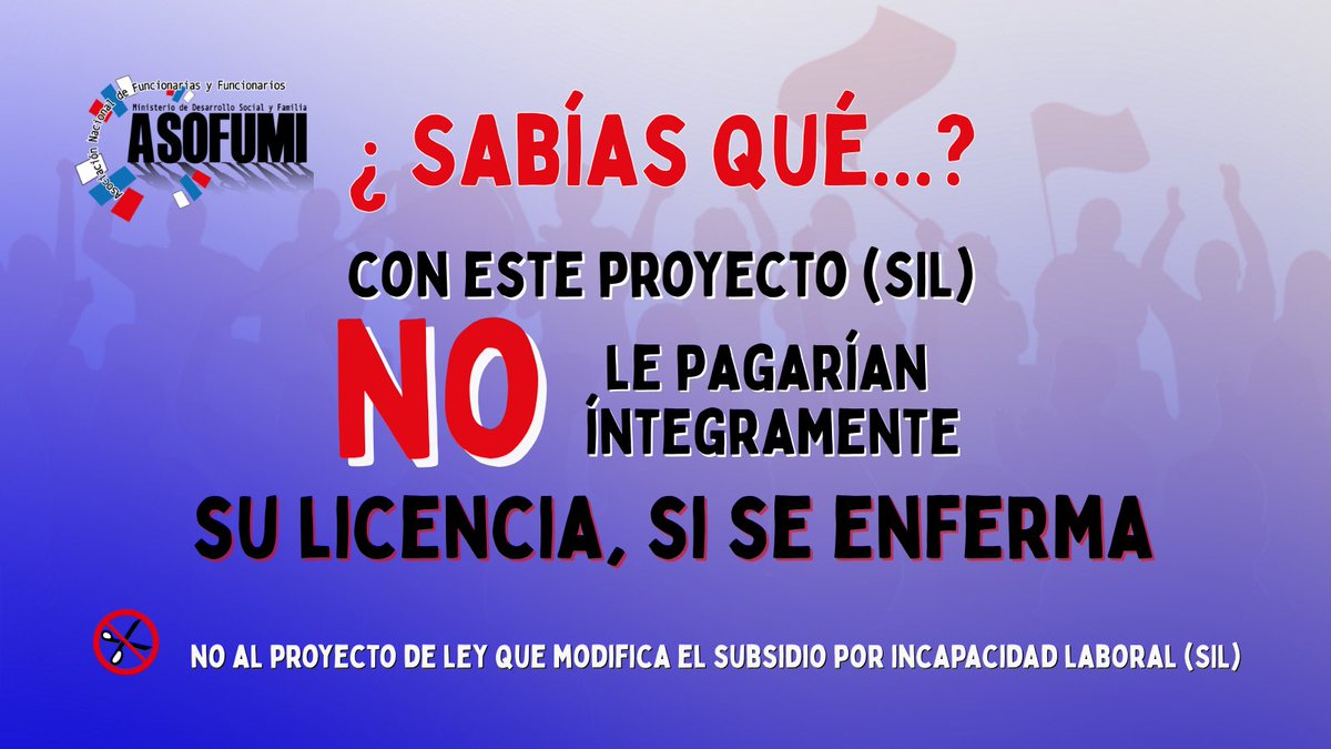 ❌ Rechazamos el proyecto que modifica el Subsidio por Incapacidad Laboral. Es un retroceso en salud y seguridad social.
📢 No fue dialogado con las organizaciones 
Desde @asofuminacional adherimos al llamado de <a href="/anefchile/">ANEF</a> y <a href="/Cutchile/">CUT Chile ✍️🗳</a> 
❌Exigimos su retiro inmediato!