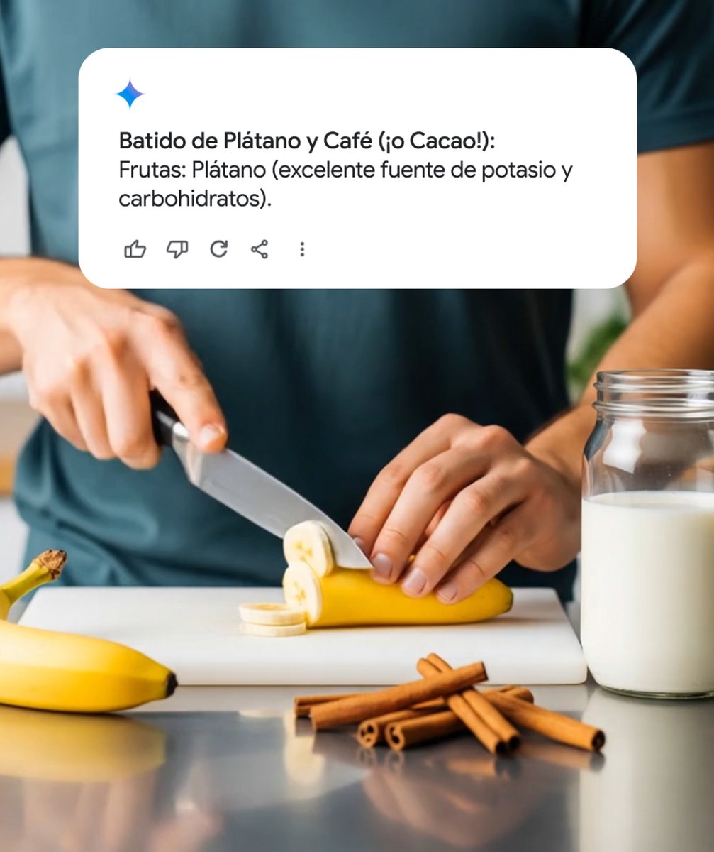 googleespanol's tweet image. 🥤✨ GUARDA este PROMPT para usar en Gemini si quieres aprender a preparar bebidas SALUDABLES
Ve a goo.gle/PruebaGeminiIA y escribe:
🗣️ “Dame ideas de bebidas con frutas y otros condimentos que puedan darme energía para entrenar”
¿Qué otro prompt deberíamos probar?👇
