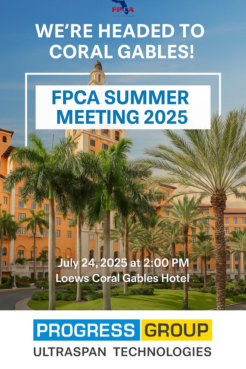 UltraSpan will be at the FPCA Summer Meeting 2025 this week!  

Let’s talk innovation, production, and the future of precast — all in the heart of Coral Gables.   

📍 Loews Coral Gables Hotel, Coral Gables, Florida 
📷 July 24 - 27, 2025   

See you there!  

#FPCA #Precast