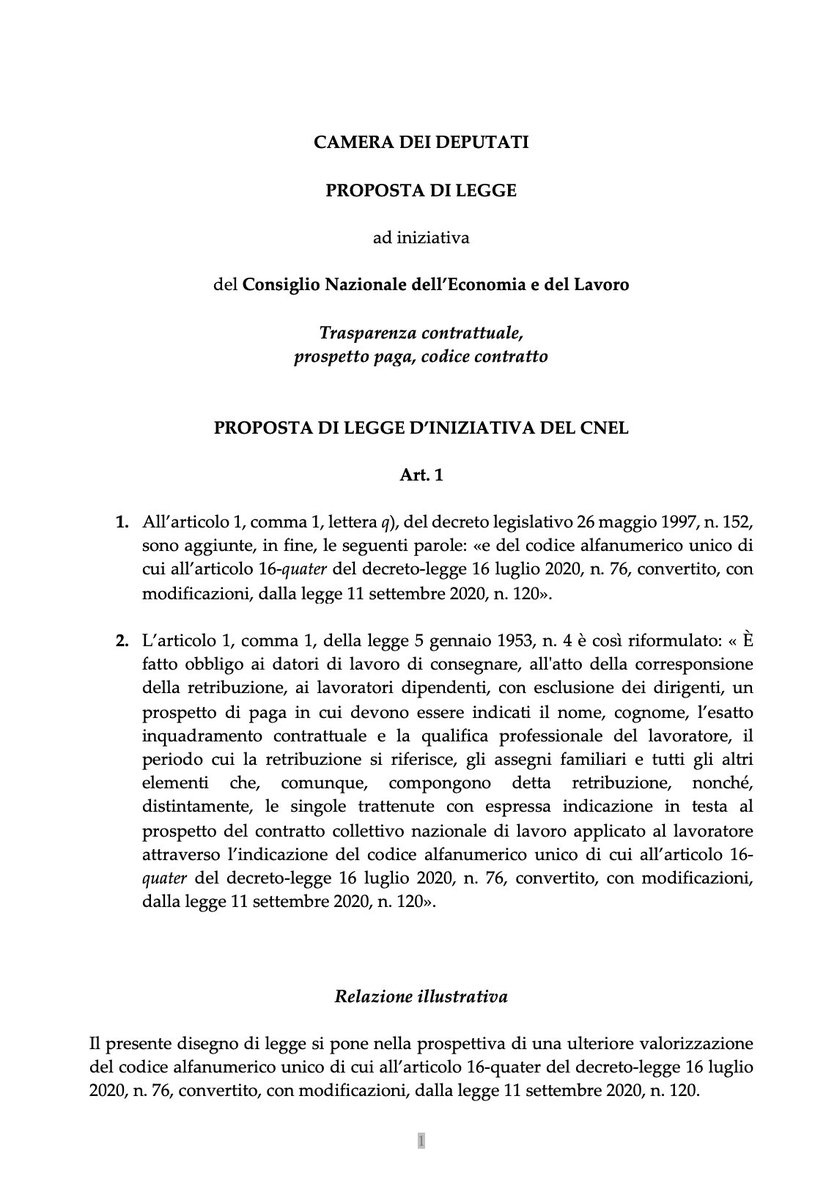 L’Assemblea del @CNEL_it  ha approvato un disegno di legge in materia di trasparenza contrattuale, prospetto paga, codice contratto. In sintesi si propone l'obbligo per i datori di lavoro di comunicare al lavoratore e inserire nel cosiddetto "prospetto paga" il codice del