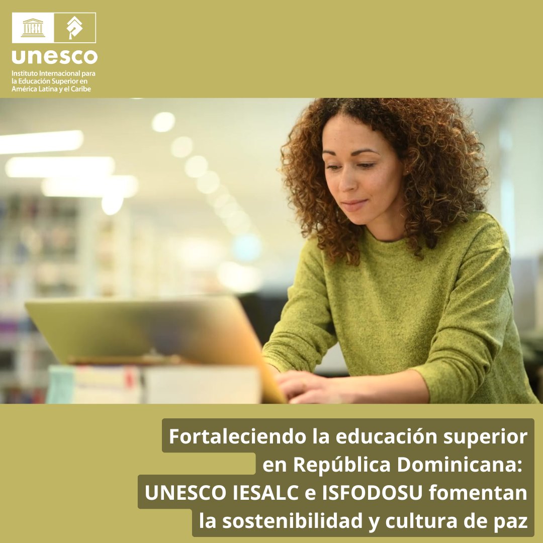 UNESCO IESALC #EducaciónSuperior #HigherEducation (@unesco_iesalc) on Twitter photo ¡#EducaciónSuperior en #RepúblicaDominicana! 🇩🇴 <a href="/unesco_iesalc/">UNESCO IESALC #EducaciónSuperior #HigherEducation</a> e <a href="/Isfodosurdo/">Inst. Superior Salomé Ureña</a> lanzan 2 programas para impulsar la #sostenibilidad y la #CulturaDePaz.
👩🏫Potenciamos el rol de docentesen la integración de #ODS, #inclusión y ciudadanía global.
🔗 bk58.short.gy/ocoMbu ¡#EducaciónSuperior en #RepúblicaDominicana! 🇩🇴 <a href="/unesco_iesalc/">UNESCO IESALC #EducaciónSuperior #HigherEducation</a> e <a href="/Isfodosurdo/">Inst. Superior Salomé Ureña</a> lanzan 2 programas para impulsar la #sostenibilidad y la #CulturaDePaz.
👩🏫Potenciamos el rol de docentesen la integración de #ODS, #inclusión y ciudadanía global.
🔗 bk58.short.gy/ocoMbu