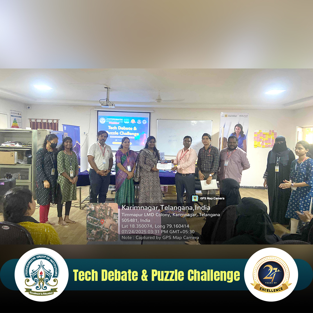 jyothish_mathi's tweet image. The #𝐉𝐈𝐓𝐒_𝐈𝐒𝐓𝐄 𝐒𝐭𝐮𝐝𝐞𝐧𝐭 𝐂𝐡𝐚𝐩𝐭𝐞𝐫 successfully organized an exciting and intellectually stimulating event titled “𝐓𝐞𝐜𝐡 𝐃𝐞𝐛𝐚𝐭𝐞 &amp;amp; 𝐏𝐮𝐳𝐳𝐥𝐞 𝐂𝐡𝐚𝐥𝐥𝐞𝐧𝐠𝐞&quot; on 𝟐𝟒𝐭𝐡 𝐉𝐮𝐥𝐲 𝟐𝟎𝟐𝟓 𝐚𝐭 𝐉𝐈𝐓𝐒(𝐀𝐮𝐭𝐨𝐧𝐨𝐦𝐨𝐮𝐬), Karimnagar.
#CodeQuest