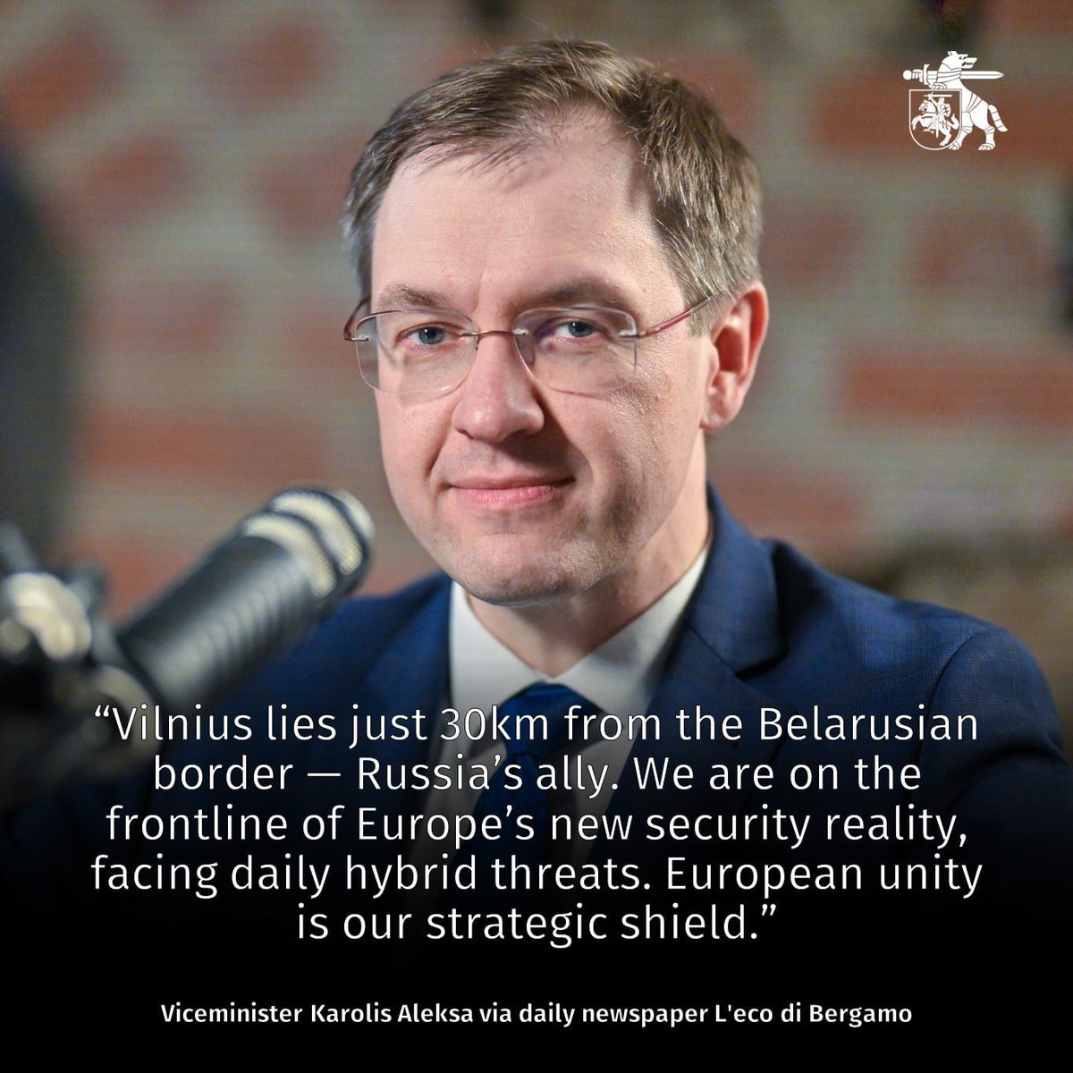 Lithuanian MOD 🇱🇹 (@lithuanian_mod) on Twitter photo 🇱🇹 Lithuania’s Defence Viceminister <a href="/KarolisALeksa/">Karolis Aleksa</a> underscores: Russia is waging daily hybrid war in the Baltics — sabotage, cyberattacks & disinformation. Unity across Europe is key to resisting Kremlin influence. 🇱🇹 Lithuania’s Defence Viceminister <a href="/KarolisALeksa/">Karolis Aleksa</a> underscores: Russia is waging daily hybrid war in the Baltics — sabotage, cyberattacks & disinformation. Unity across Europe is key to resisting Kremlin influence.