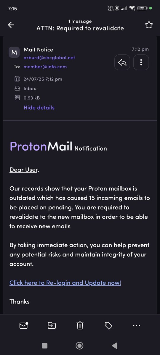 Doesn't look like a legit email <a href="/ProtonPrivacy/">Proton</a> <a href="/ProtonMail/">Proton Mail</a>
