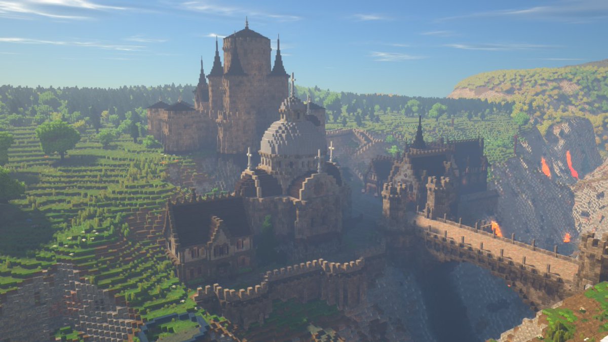 justinia_mc's tweet image. 教会の裏手に司祭館を作りました
目の前の谷の崖には城壁が張ってあり、谷底から町への侵入を防いでいます
この町は無骨な城塞として、今までの町より花や花壇に頼らない味付けを狙っているのですが、花が無いとちょっと寂しい
#Minecraft
#MiniaTuria