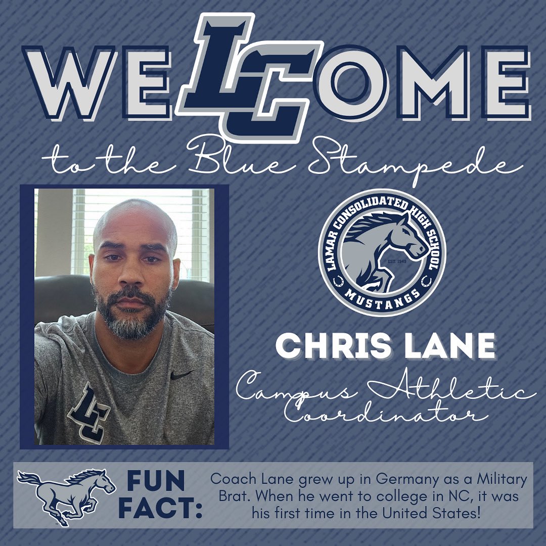 THELamarCHS's tweet image. π Please join us in giving a Mighty Mustang weLCome to the newest member of The Blue Stampede, Chris Lane, Campus Athletic Coordinator!π΄π
We are THE Lamar Consolidated High School, where tradition meets innovation, and community is at the heart of all we do. π