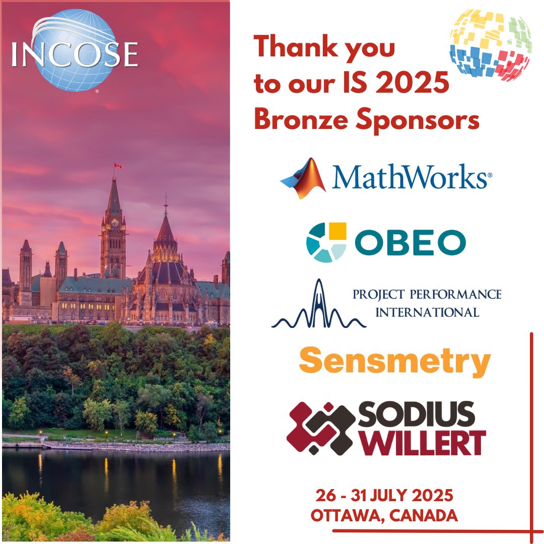 incose_org's tweet image. Huge thanks to our Bronze Sponsors for #INCOSEIS 🙌 Find them all in the Exhibit Hall or on the symposium Virtual Platform. There’s still time to register for in-person and virtual attendance! bit.ly/4jJfzcp