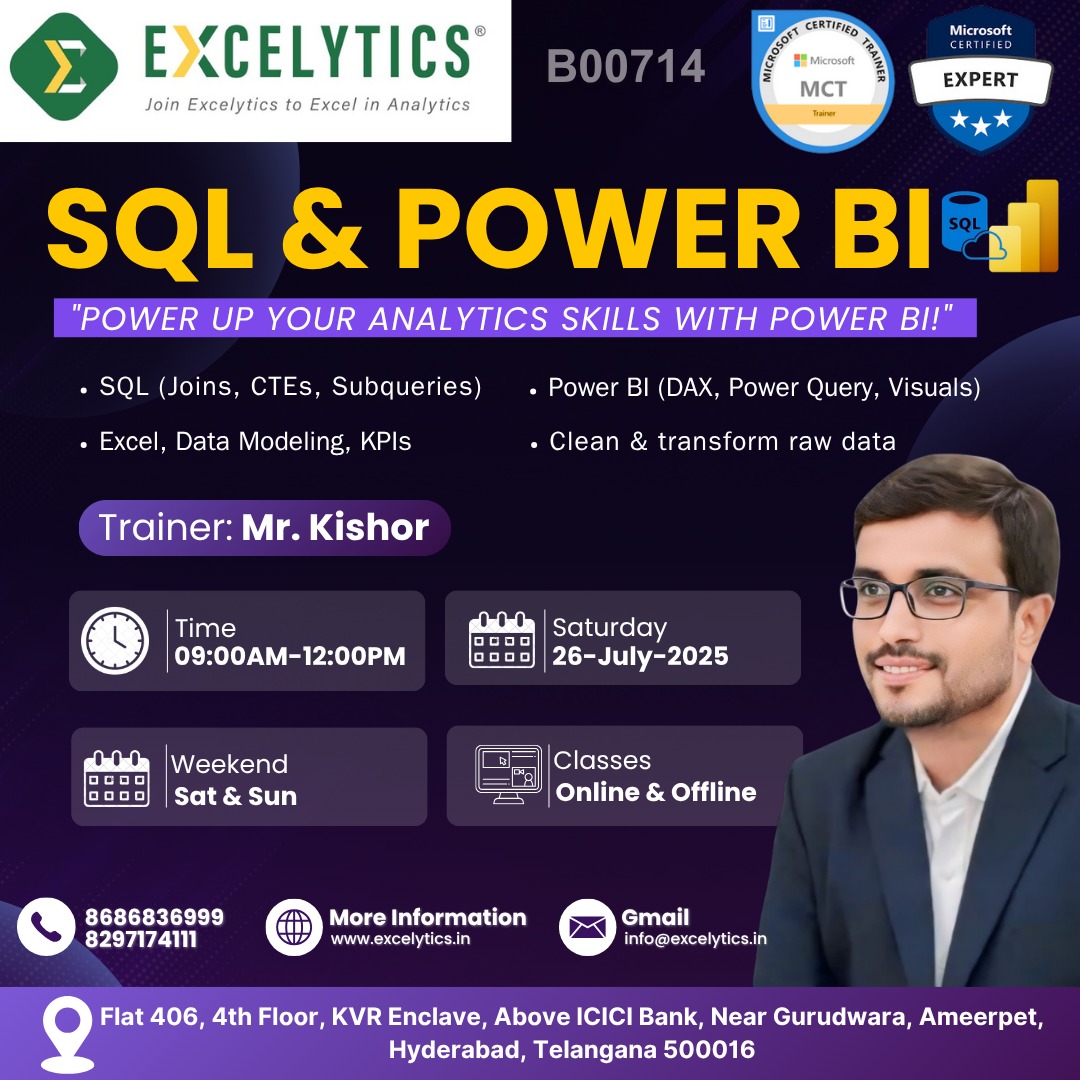 excelytics_info's tweet image. Hi,

Hope you are doing well, wanted to keep you posted that we have Demo session SQL &amp;amp; Power BI on 26-July-2025 between 09:00AM-12:00PM by Mr. Kishor 

 Registration Link : forms.gle/nkHbNwtnA3ZwLk…
 
WhatsApp Link : chat.whatsapp.com/CHxVWfEELnELTZ…

 Zoom Link : excelytics.info/B00714