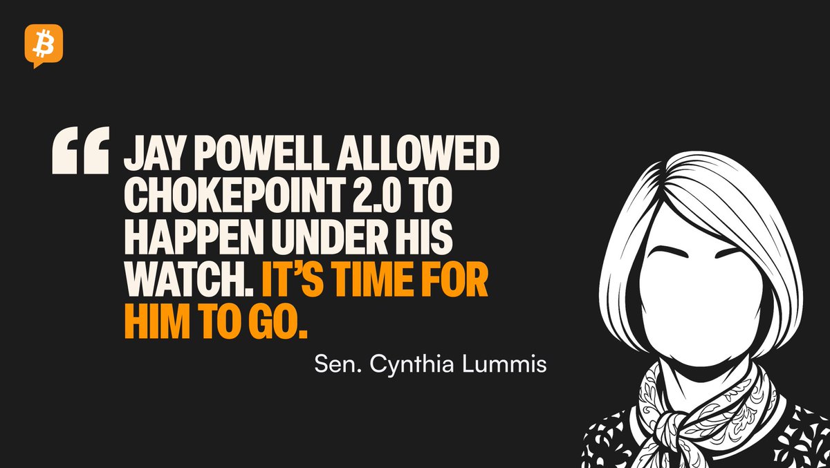 🇺🇸 Sen. Lummis calls for Fed Chair Powell's resignation, citing his role in Operation "Chokepoint 2.0" as President Trump visits the Fed Reserve today.