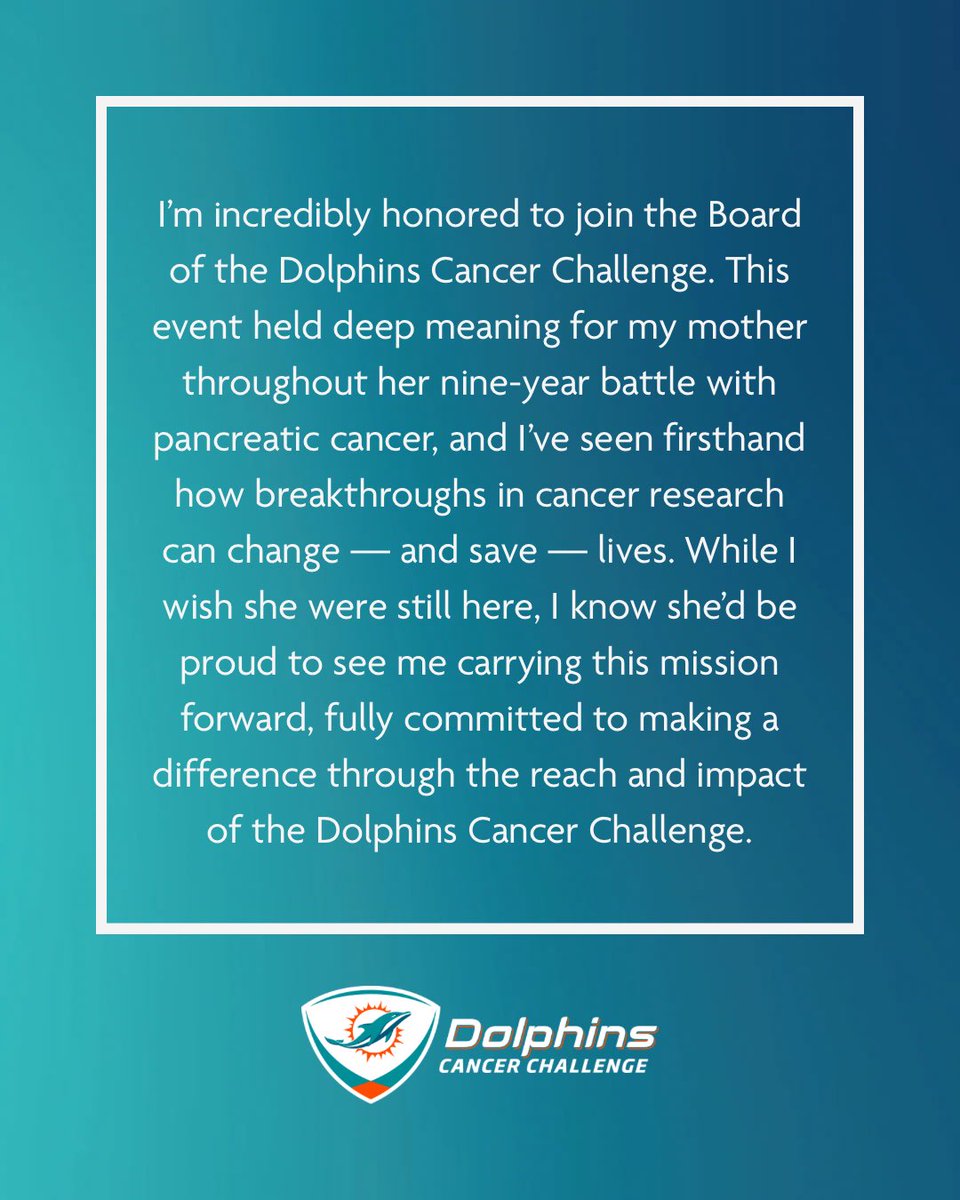 TackleCancer's tweet image. We’re proud to welcome Jason Green, Chief Revenue Officer of the @MiamiDolphins, to the Dolphins Cancer Challenge Board! His connection to our mission is personal — and powerful.