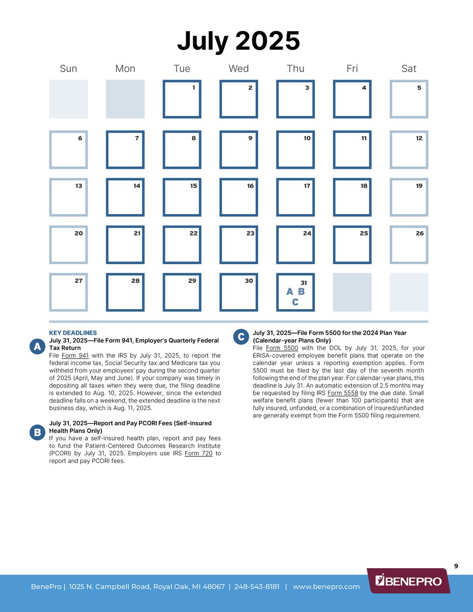 👍 Stay ahead of critical HR and benefits deadlines with BenePro’s 2025 HR Compliance Calendar! This essential resource is designed to help you navigate the complexities of HR compliance.

🔽 Download Your Calendar
---&gt; benepro.kit.com/calendar
