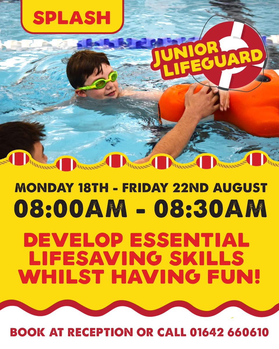 TeesActive's tweet image. Join our Junior Lifeguard sessions! 🛟 Book at reception ✅

📍IB Leisure: Aug 4-8, 09:30-10:00
📍Stockton Splash: Aug 18-22, 08:00-08:30

More info 👉 teesactive.co.uk/swimming-cours…