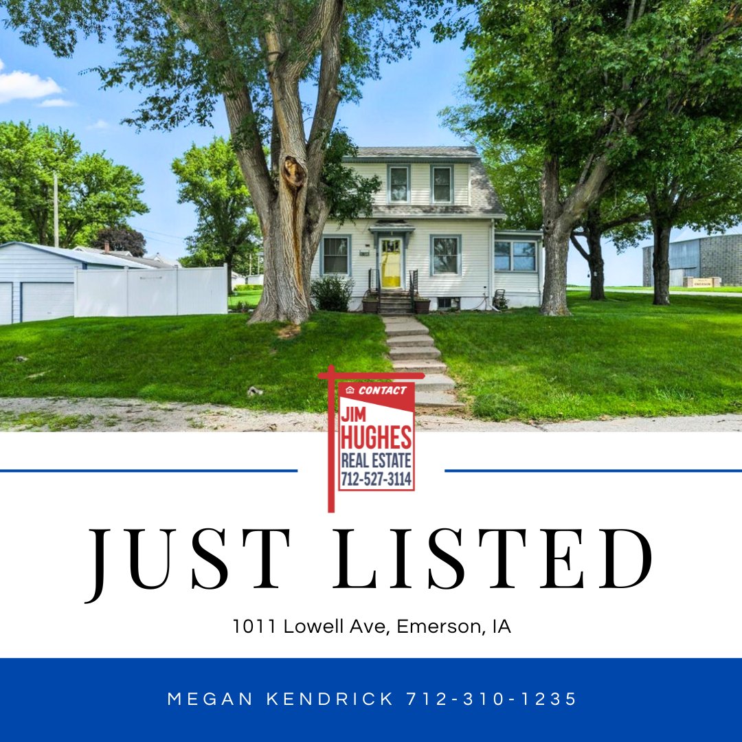 🌳 Extra Lot, Extra Charm!
This Emerson, Iowa gem is set on a large lot with city access just minutes away. OPEN HOUSE SATURDAY 12-1:30 pm.
📍1011 Lowell Ave, Emerson, IA 
jimhughesrealestate.com/properties-for…
Megan Kendrick 712-310-1235
