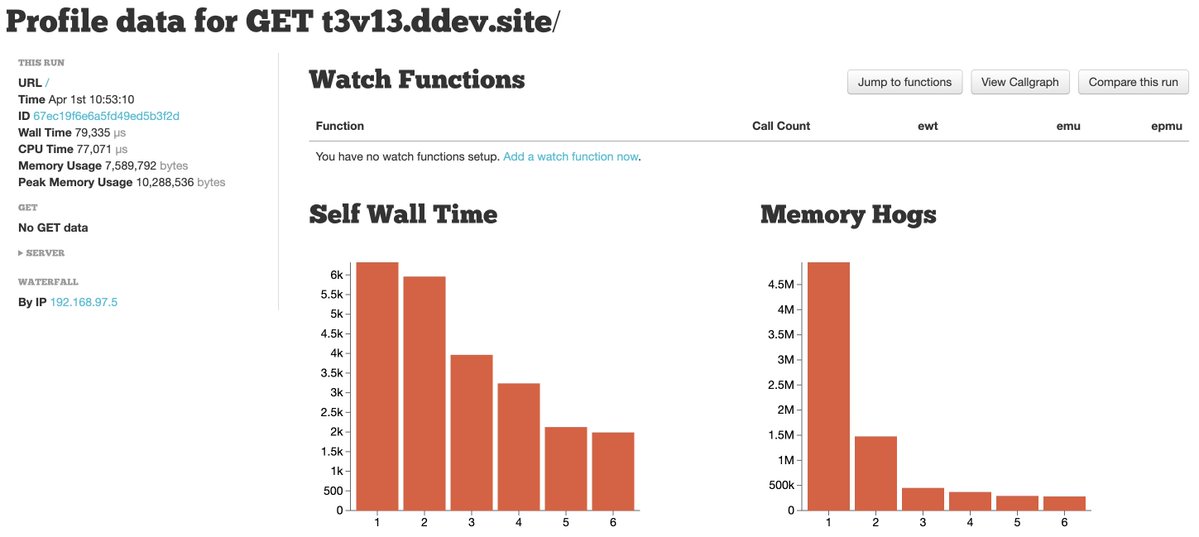 ultimike's tweet image. While preparing for a #drupal training gig, I had a reason to play around with the new-ish xhgui integration in #ddev - super cool and so easy to use in a very ddev-y way. 

ddev.com/blog/xhgui-fea…

xhgui is a nice interface for xhprof - a lightweight PHP performance analyzer.