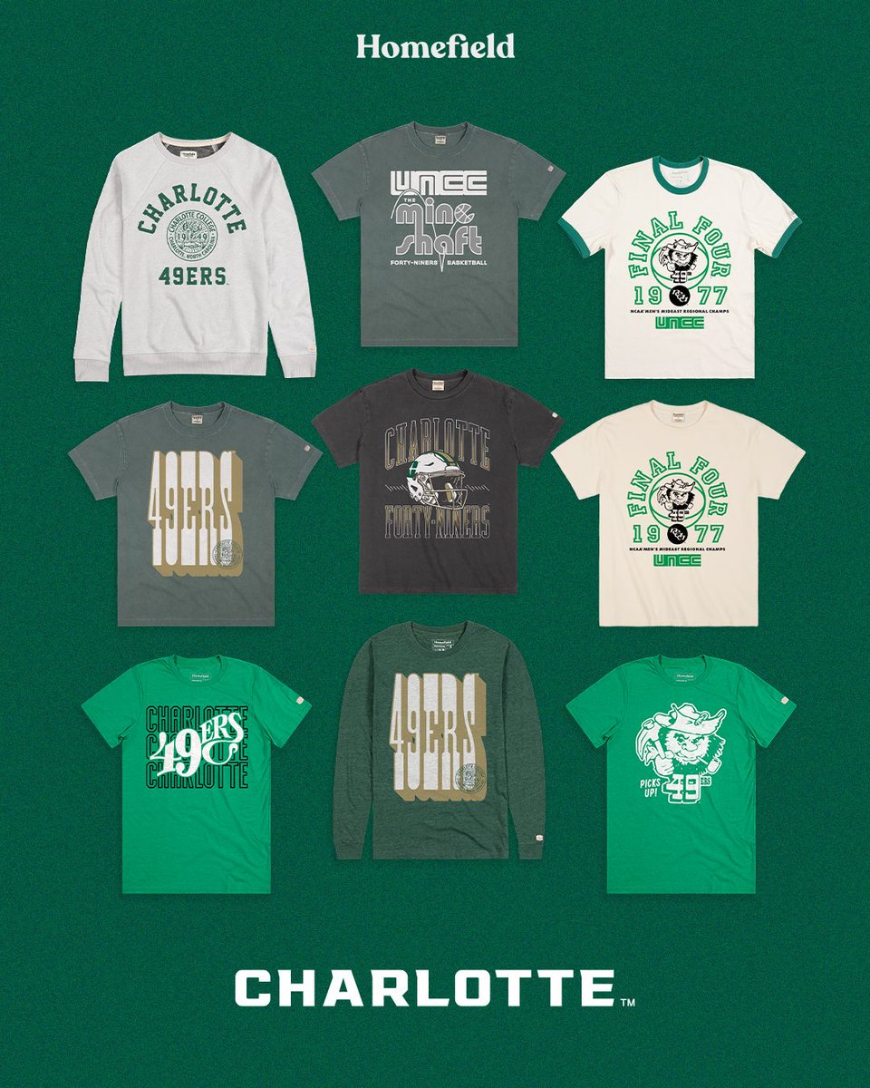 HOMEFIELD X CHARLOTTE IS HERE!

Shop now online or at <a href="/CLTBookstore/">UNC Charlotte Bookstore</a>.
homefieldapparel.com/collections/un…