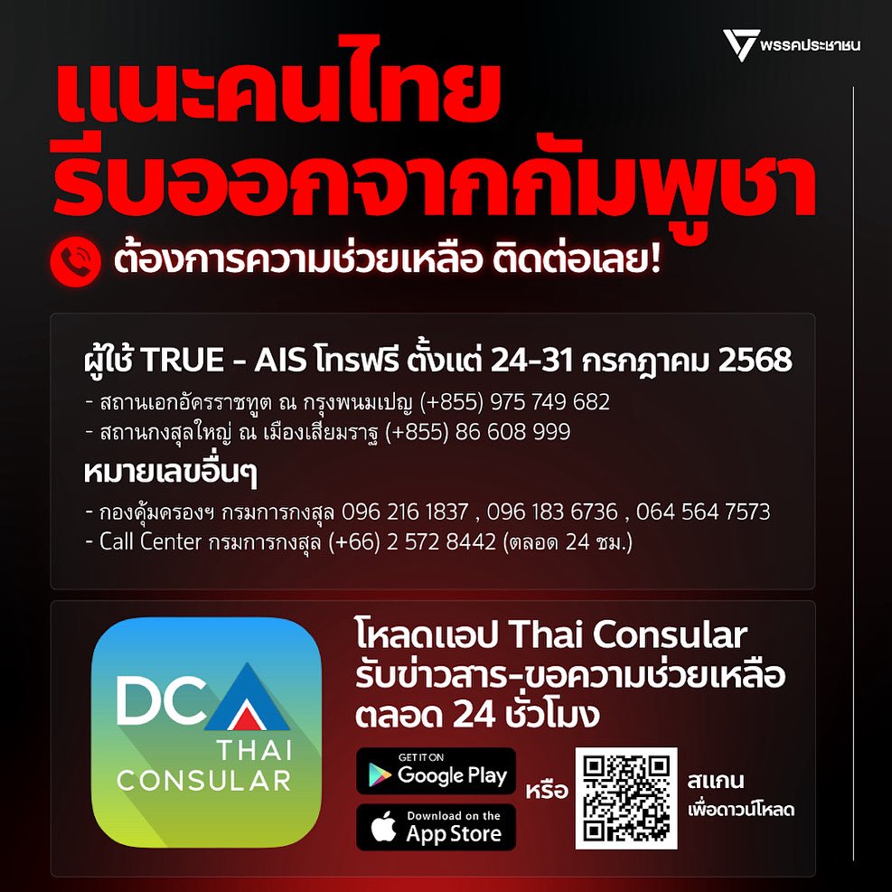 PPLEThai's tweet image. 🚨กระทรวงการต่างประเทศแนะนำ-แจ้งเตือนพี่น้องคนไทยในกัมพูชา เดินทางออกจากพื้นที่โดยเร็วที่สุดเพื่อความปลอดภัย ส่วนคนไทยที่ไม่มีความจำเป็น งดเว้นการเดินทางไปกัมพูชาจนกว่าสถานการณ์จะคลี่คลาย
🔍ขอให้คนไทยในพื้นที่ ติดตามข่าวสาร ประกาศแจ้งเตือน…