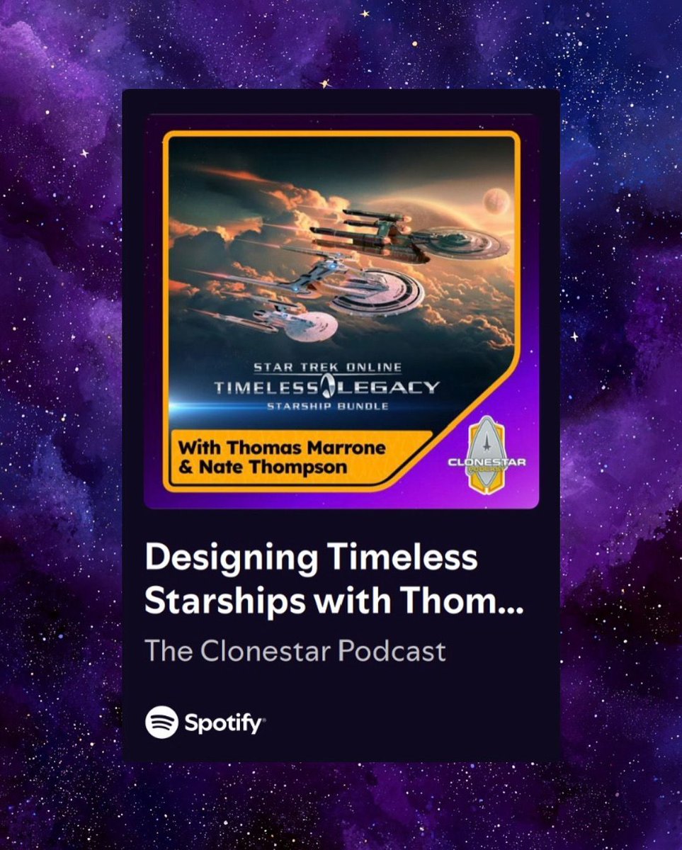 CloneStarPod's tweet image. 🖖NOW ON SPOTIFY🖖
This week we’re talking Trek ship design & legacy!
🎙️ Mike Overton & Mike Goodwill chat with Thomas Marrone (STO Art Director) & Nate Simpson (Starfleet Command II) about the Timeless Legacy bundle.
🎧 Listen now:
open.spotify.com/episode/7cpaaM…
#StarTrekOnline