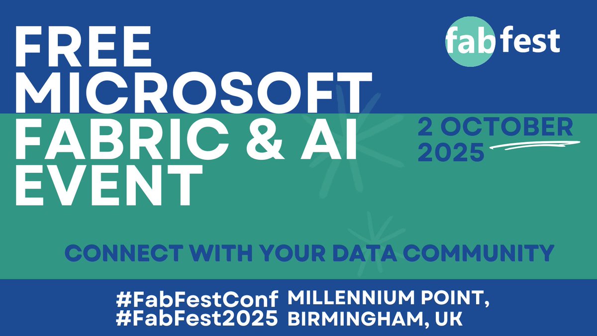 FabFestConf's tweet image. 🚨 FREE ticket alert!
FabFest is a one-day data & tech fest packed with top speakers, great food, and bottomless coffee — and it won’t cost you a penny.
Zero fees. Zero fluff. 100% value.
Sign up 👉 fabfestconf.com
#FabFest2025 #TechConference #FreeEvent #DataPeople