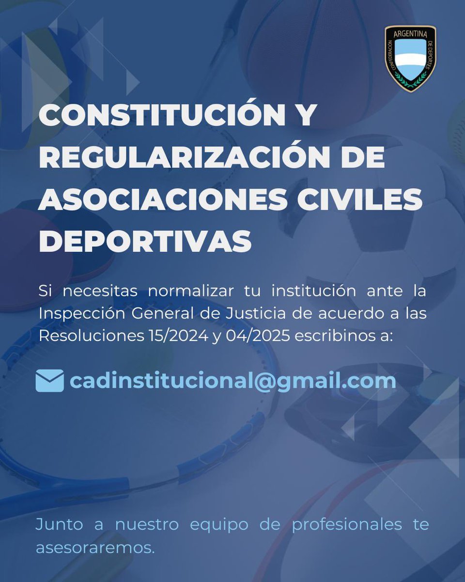 Hace tiempo que venimos recibiendo pedidos de asesoramiento para la Constitución y regularización de Asociaciones Civiles Deportivas en la Inspección General de Justicia (IGJ)

Por eso desde la Entidad madre del Deporte Nacional, decidimos conformar un equipo de profesionales