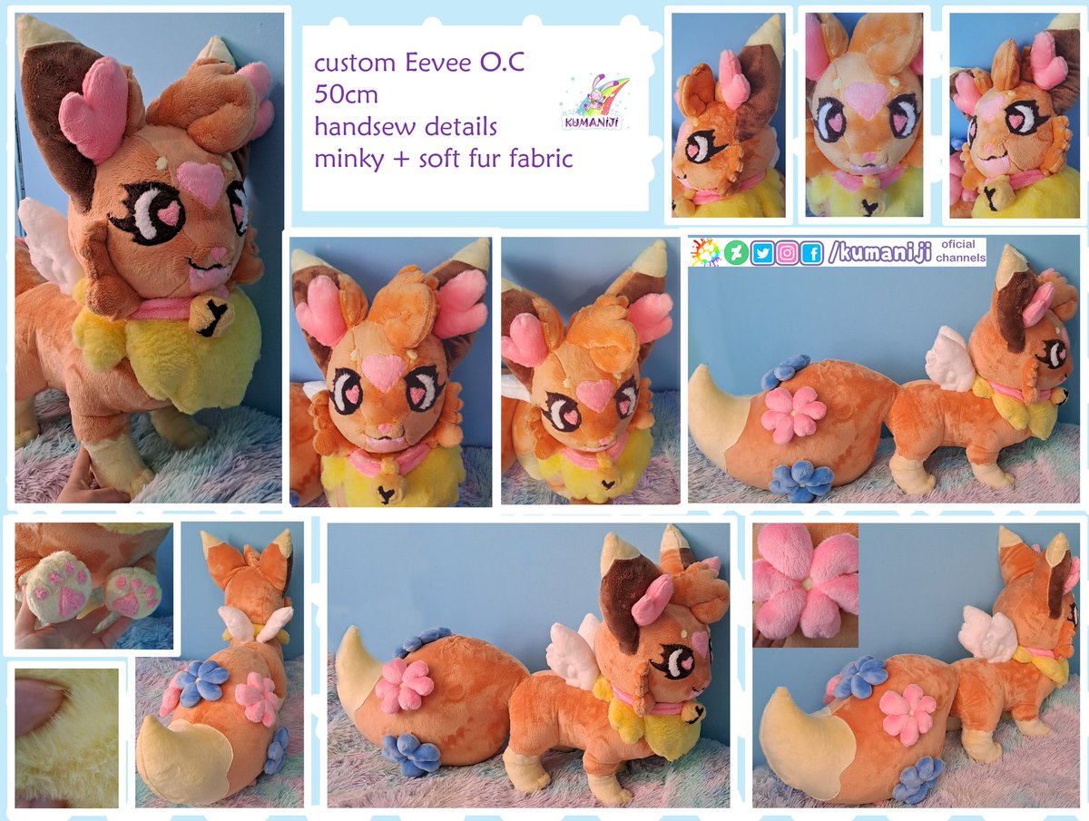 Kumaniji's tweet image. Fluffy and custom Eevee OC plushie in 50cm, made in minky and soft fur fabric in chest, with handsew details

#eeveeplush #eeveeoc #eevee #pokemonoc #pokemonplush #ocplush #handmadeplushies #customplush