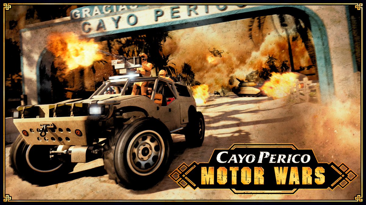 The sprawling grounds of El Rubio’s private island are a chaotic battleground in the new Cayo Perico Motor Wars.

This tropical twist on the classic GTA Online mode is dealing out 2X GTA$ and RP (4X for GTA+ Members) through August 6: rsg.ms/d7e20de