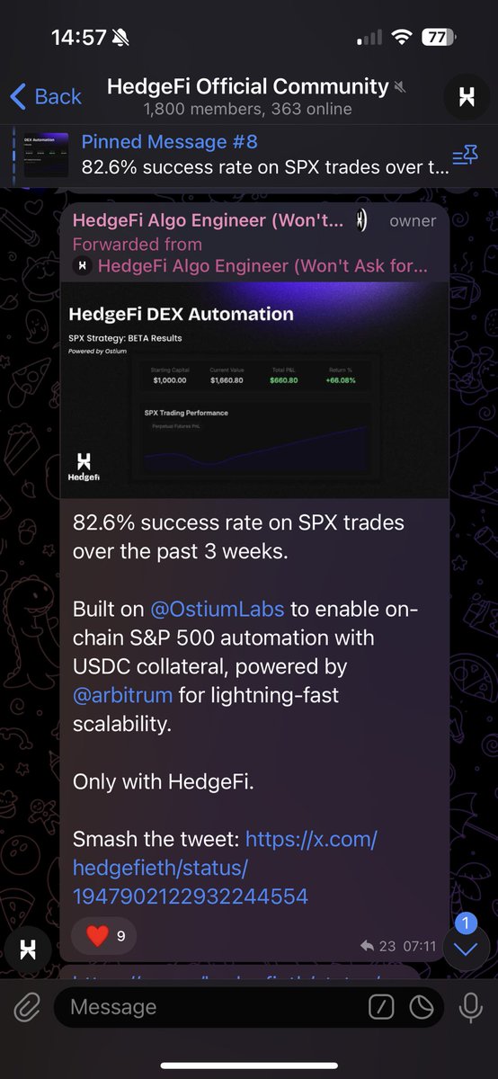 $hedge is really heating up. Over 80% success rate is trading #spx through their automated bot. People are catching on and a huge number of new members setting up the bot for themselves