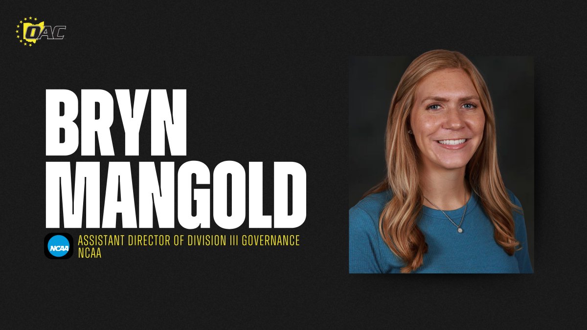 Ohio Athletic Conference (@ohathleticconf) on Twitter photo NEWS: OAC Assistant Commissioner Bryn Mangold will join the NCAA national office in late August as the new Assistant Director of Division III Governance.
Full Release: oac.org/x/3t8el
#OAC | #WhyD3 NEWS: OAC Assistant Commissioner Bryn Mangold will join the NCAA national office in late August as the new Assistant Director of Division III Governance.
Full Release: oac.org/x/3t8el
#OAC | #WhyD3