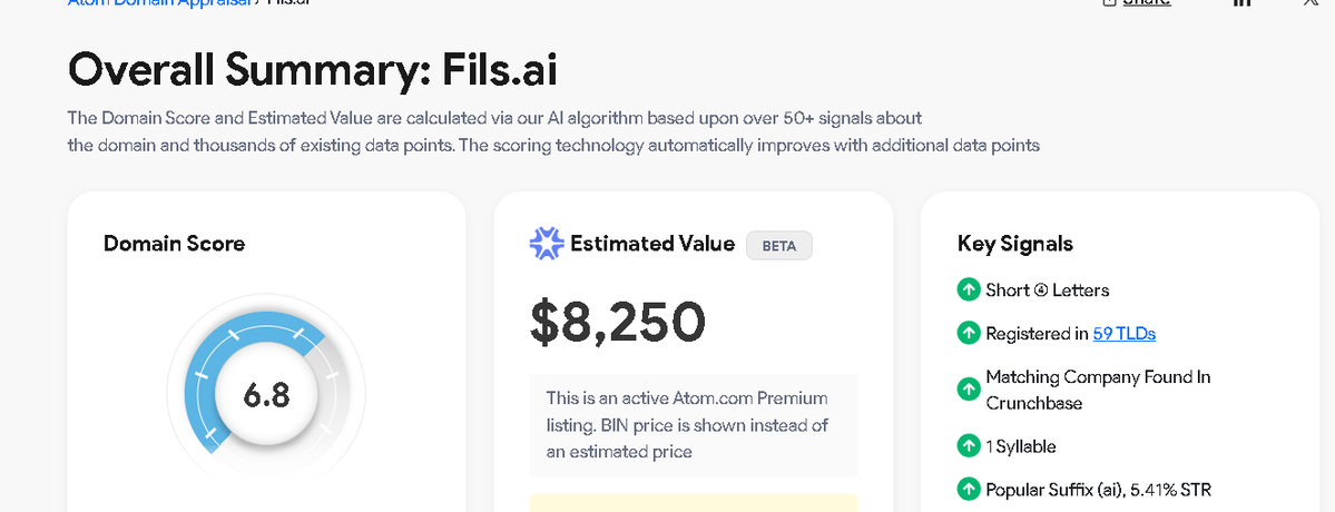 PCPowerUp1's tweet image. Ok folks.
I'm at that point where I'm conflicted again with @atomHQ
I want my .ai names in Premium. But I want to price them a little higher.
Is this a fair price, below for Fils. ai ? ( I know it's hard, if not impossible to say) but take a punt.
This will help inform…