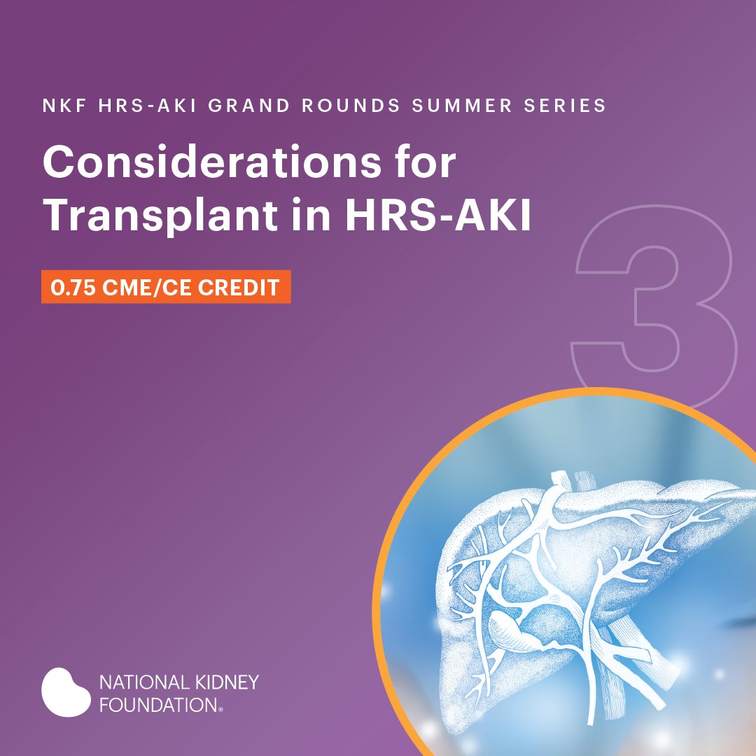 NKF_NephPros's tweet image. 🗓️ Aug. 6th, 12:00 pm ET. Register for the third and final session of the HRS-AKI Grand Rounds Summer Webinar Series: bit.ly/456BSn4
Explore factors influencing transplant candidacy in HRS-AKI, including timing, reversibility, MELD scores, and outcomes.