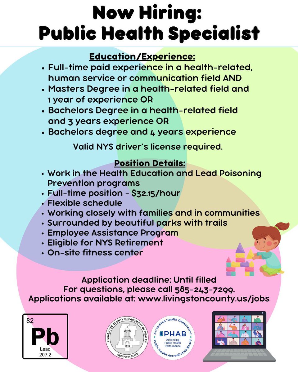 🏥 Check out this exciting opportunity to make a difference in your community's health! Join the #LivCo team as a Public Health Specialist on our beautiful Mount Morris campus.

Job info and application instructions here: buff.ly/abK2Ec8 

#PublicHealth #JobOpportunity