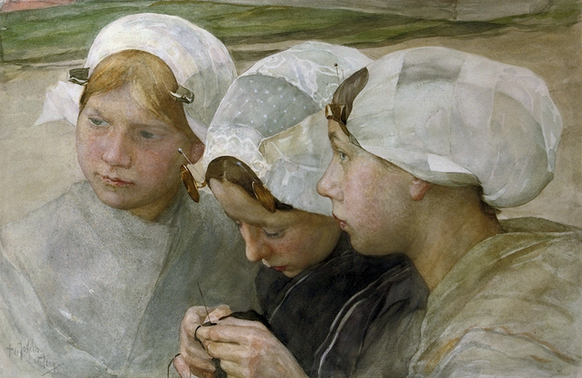homosap49633232's tweet image. Pieter de Josselin de Jong (1861-1906 Dutch portrait, figures and genre painter) "Three girls from Scheveningen"