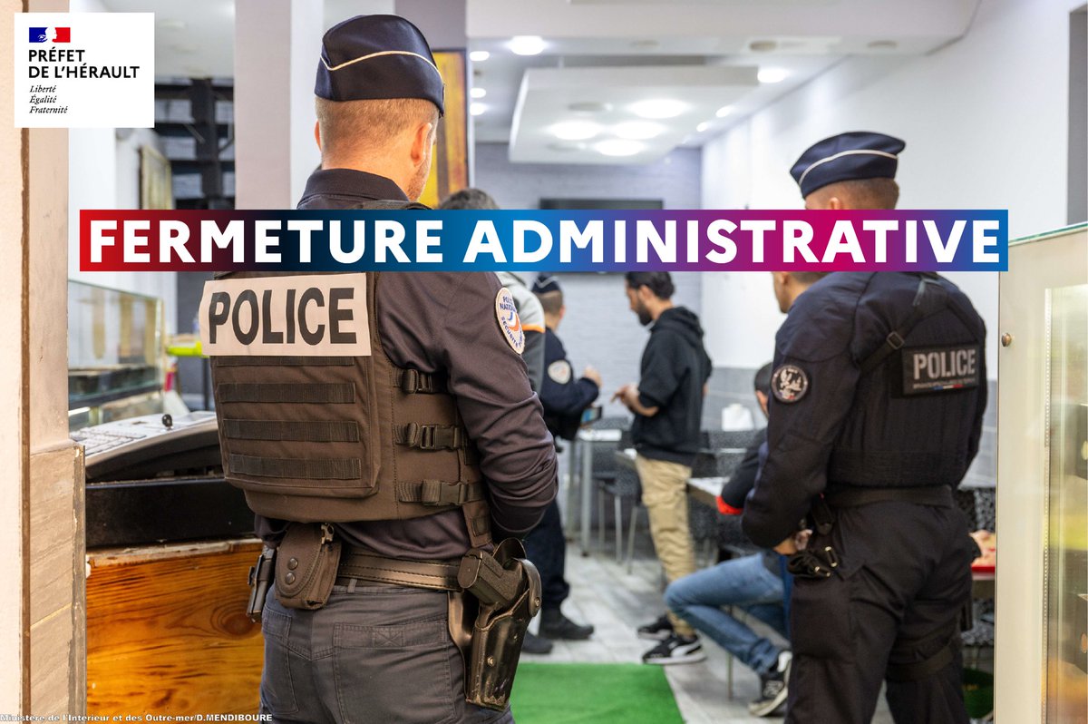 Prefet34's tweet image. 👮♂️❌ Nouvelle fermeture administrative décidée par François-Xavier LAUCH, préfet de l’ #Hérault à Montpellier.
👉 Établissement« NR SHOP » située 4 place Tibériade à Montpellier.
Sera fermé 1️⃣ mois à compter du 26 juillet pour non respect des horaires d’ouverture en récidive.
