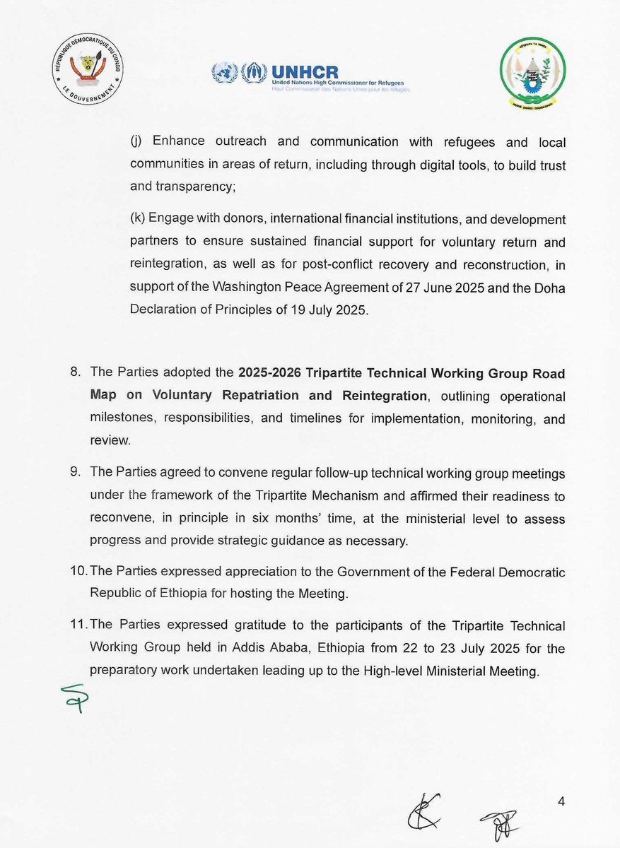 JUST IN: #Rwanda, DRC, and UNHCR held a Tripartite High-Level Meeting in Addis Ababa on Thursday, calling for the voluntary repatriation of Congolese refugees in Rwanda and Rwandan refugees in the DRC.