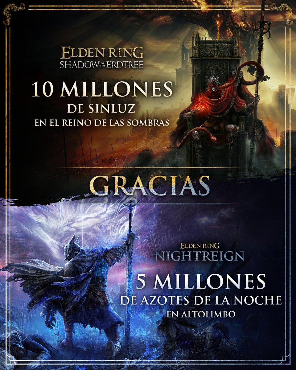 BandaiNamcoES's tweet image. La llama de vuestra pasión arde con fuerza en estas tierras.
A todos los que deambuláis por las Tierras Intermedias: os agradecemos enormemente vuestro apoyo.
#ELDENRING #ShadowoftheErdtree #NIGHTREIGN