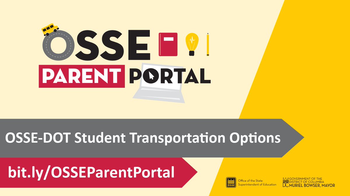 OSSE (@ossedc) on Twitter photo Submitting your student’s transportation preference is key to enabling stable and efficient bus routes in the 2025-26 school year. Log in to the OSSE Parent Portal and update your information today. bit.ly/OSSEParentPort… Submitting your student’s transportation preference is key to enabling stable and efficient bus routes in the 2025-26 school year. Log in to the OSSE Parent Portal and update your information today. bit.ly/OSSEParentPort…