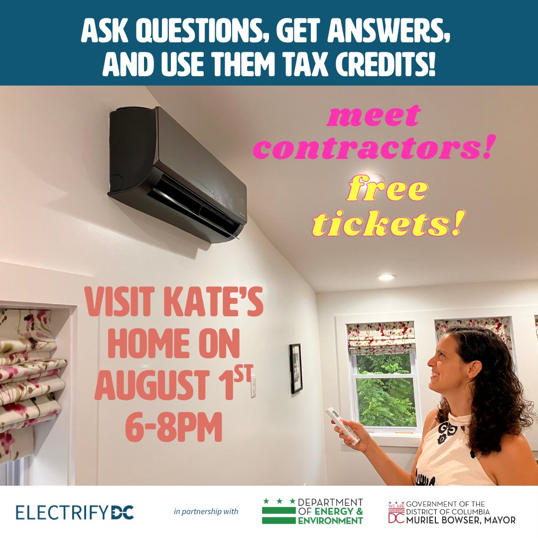 ElectrifyDC's tweet image. On August 1st at 6pm, come visit this newly upgraded home 🏡 that increases energy efficiency and decreases energy bills! The Eastland Gardens homeowners will share their journey. Coaches will be on hand to answer any questions.
👉 Get your free tickets! ow.ly/qAyu50WpYga.