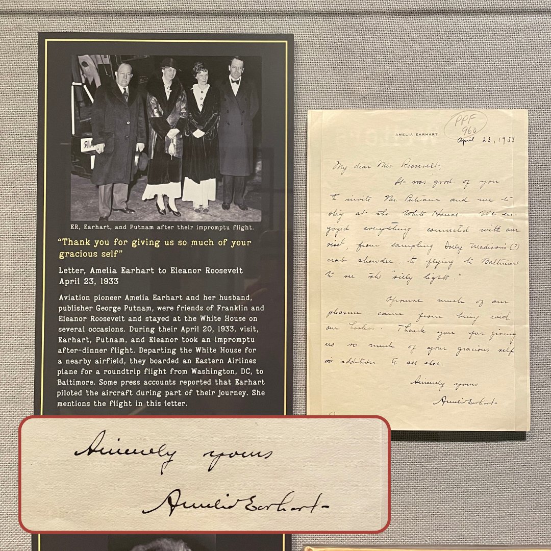 FDRLibrary's tweet image. Happy birthday to Amelia Earhart!
See this letter from Earhart to ER and much more on display in our current exhibition "SIGNATURE MOMENTS: Letters From the Famous, the Infamous, and Everyday Americans." Open through July 7, 2026.
#FDRSignatureMoments