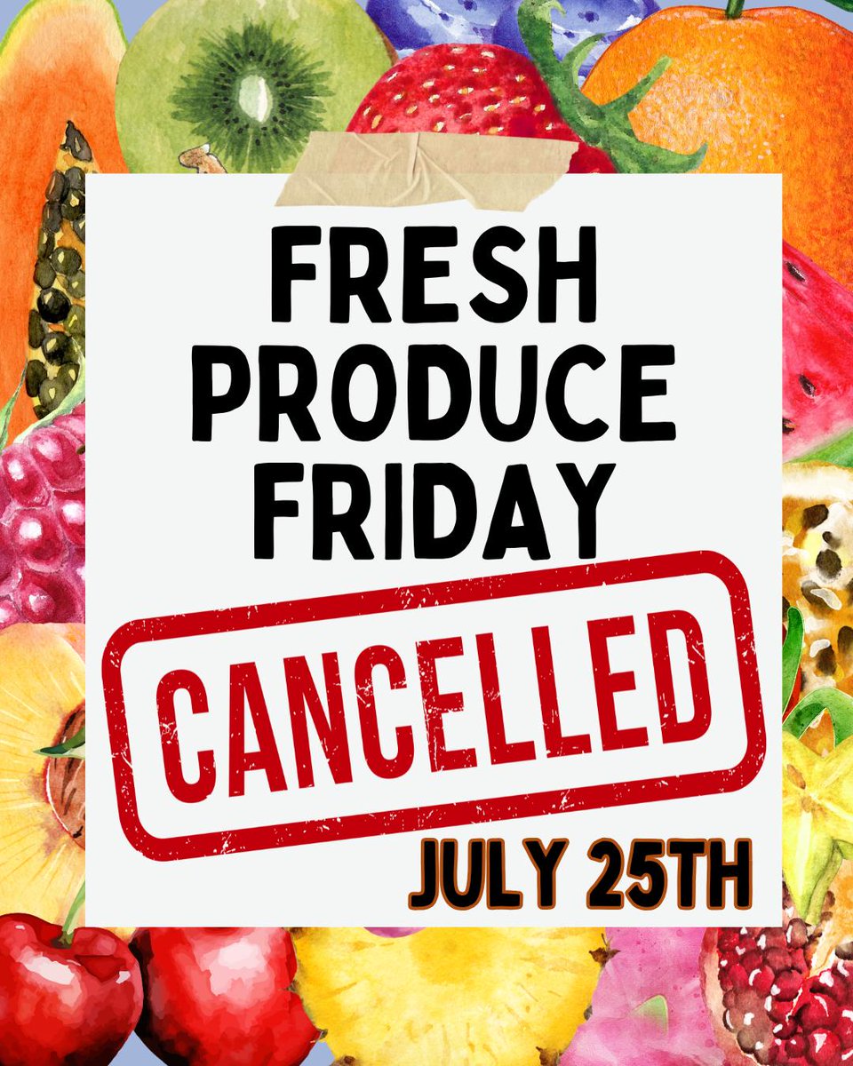 📢Important Announcement📢

Please note that Fresh Produce Friday is cancelled tomorrow July 25th. We will resume Fresh Produce Friday next Friday August 1st. 

#NonProfit #FoodPantry #GiveBack #Donate #EndHunger #EndPoverty