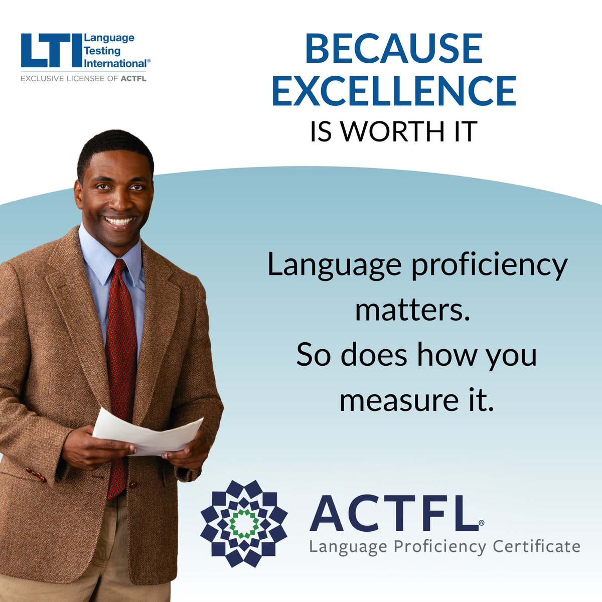 LTILanguageTest's tweet image. We understand that budgets matter. So do #accuracy, #quality, #integrity, & #impact.
That’s why educators continue to choose ACTFL assessments. Because we value language educators & we invest in doing things the right way.
Read ow.ly/Ovt950Wua7B
#langchat #ACTFLAssessments
