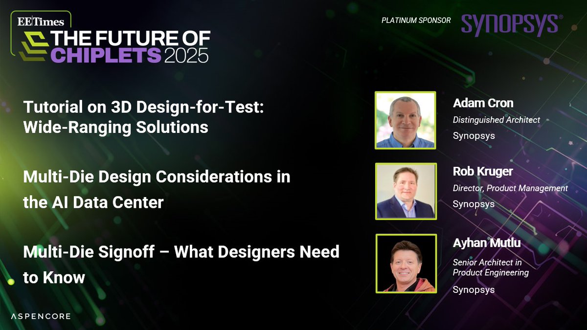 eetimes's tweet image. Look out for several sessions by @Synopsys in our upcoming virtual event – The Future of Chiplets! Tune in July 30-31 to learn more about #multidie design and much more.
👉🏻 Register now: chiplets.eetimes.com
#Sponsored