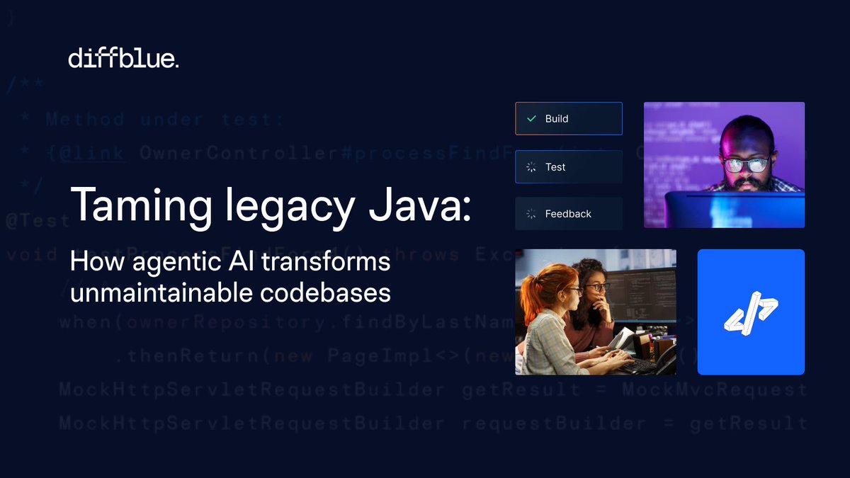 diffbluehq's tweet image. Struggling with unmaintainable legacy Java code? Agentic AI could be your answer.
Discover how Diffblue’s agentic AI automatically creates maintainable unit tests, simplifying complex codebases:
diffblue.com/resources/tami…
#LegacyJava #AgenticAI #Java #SoftwareEngineering