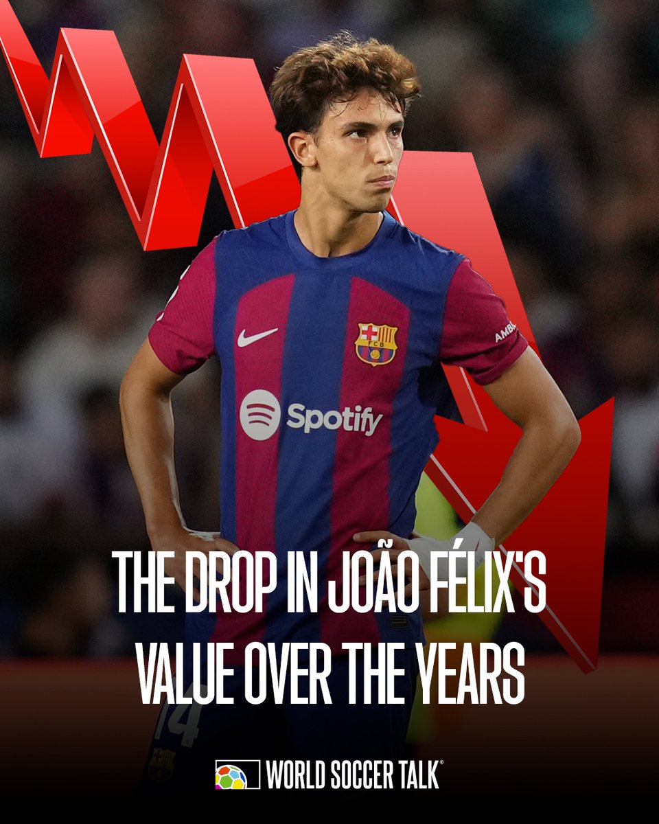 The sharp decline in João Félix’s value📉:

When the young Portuguese talent first broke out onto the global soccer stage, many top European giants wanted him, and it was Atlético Madrid who ultimately signed him. From that point on, he never quite found his best form, and today