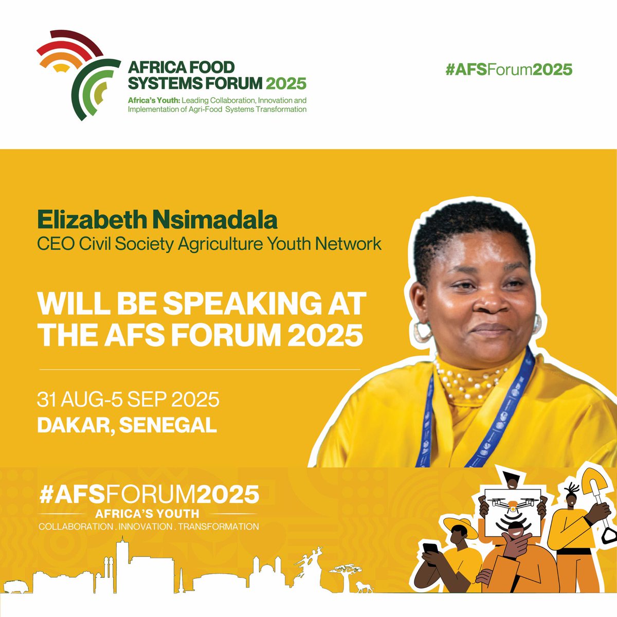 TheAGRF's tweet image. Excited to announce Elizabeth Nsimadala, CEO of Civil Society Agriculture Youth Network, as a speaker at the Africa Food Systems Forum 2025!
📅 Aug 31–Sep 5 | 📍 Dakar, Senegal
🔗 Register NOW: agrf-inperson.com
#OurFoodOurFuture #AFSForum2025